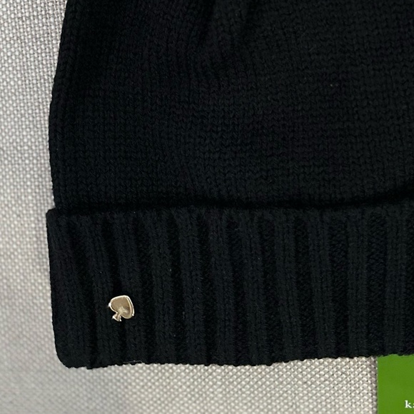 NWT NEW Kate Spade Winter Knit Hat Colorblock Bow Beanie Black White One Size - Picture 4 of 6